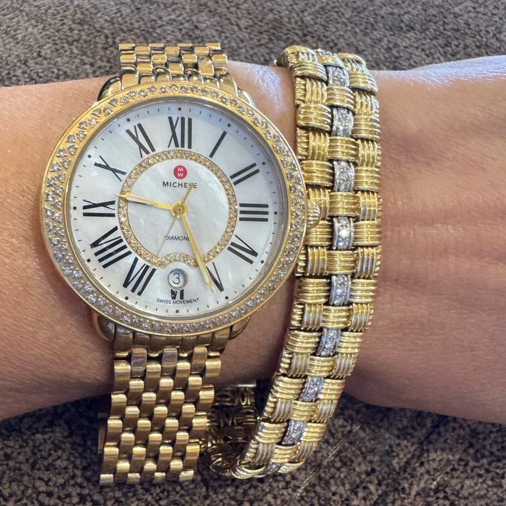 $3999 Michele Serein Diamonds Gold Tone Women's Watch MWW21B000031 - Picture 4 of 15
